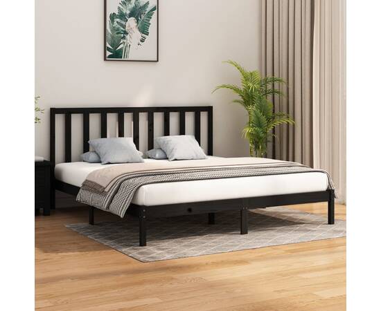 Cadru de pat super king 6ft, negru, 180x200 cm, lemn masiv