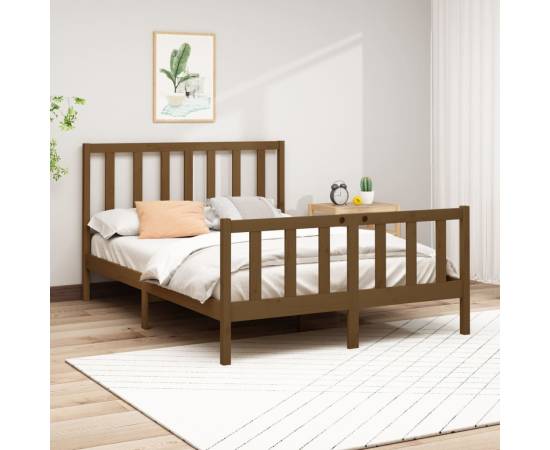 Cadru pat 5ft king size, maro miere, 150x200 cm, lemn masiv pin