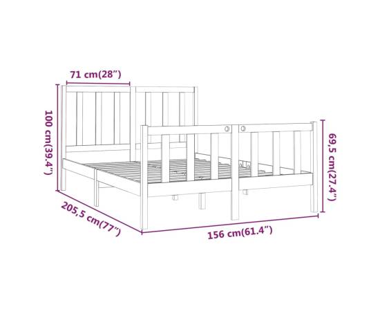 Cadru pat 5ft king size, maro miere, 150x200 cm, lemn masiv pin, 6 image