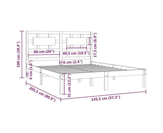 Cadru de pat, 140x200 cm, lemn masiv de pin, 6 image