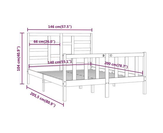 Cadru de pat, 140x200 cm, lemn masiv de pin, 8 image