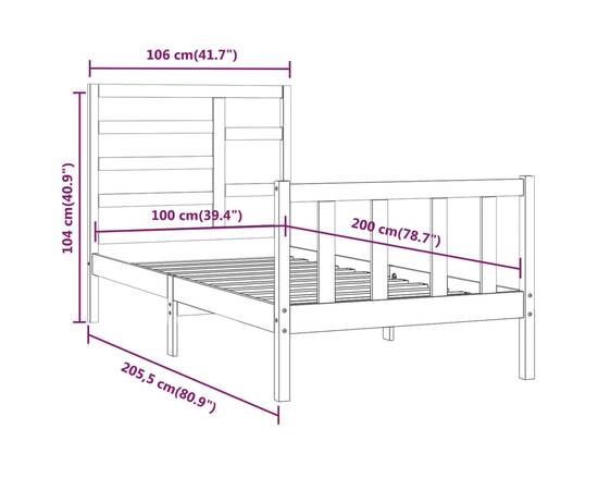 Cadru de pat, alb, 100x200 cm, lemn masiv de pin, 8 image