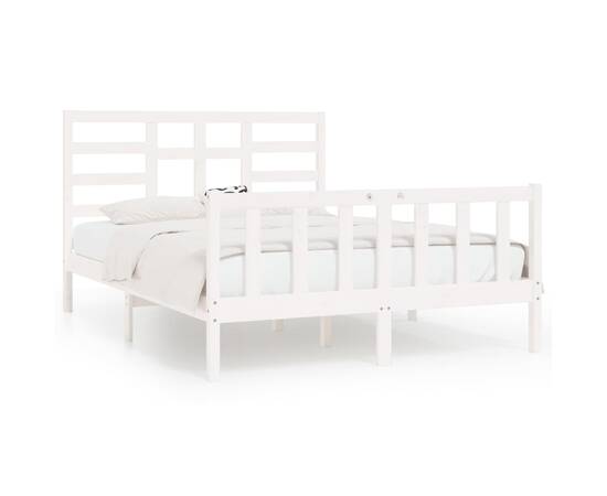 Cadru de pat, alb, 140x200 cm, lemn masiv de pin, 2 image