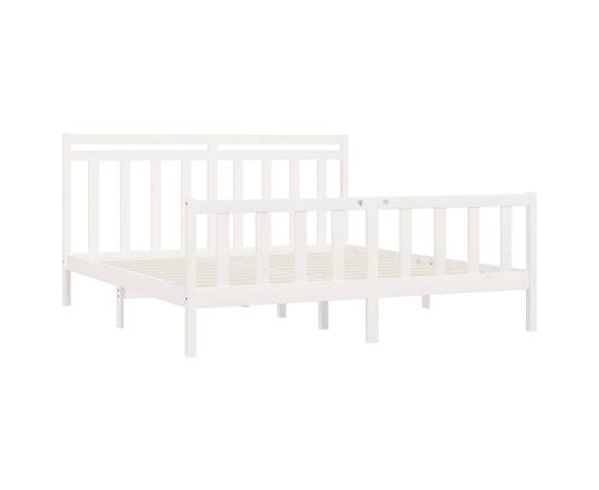 Cadru de pat, alb, 200x200 cm, lemn masiv de pin, 4 image