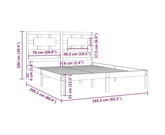 Cadru de pat, gri, 160x200 cm, lemn masiv de pin, 6 image