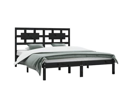 Cadru de pat, negru, 120x200 cm, lemn masiv de pin, 3 image