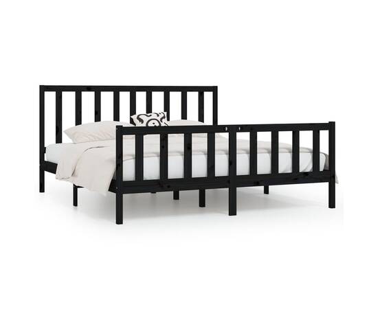 Cadru de pat, negru, 200x200 cm, lemn masiv, 2 image