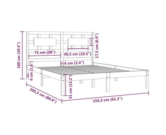 Cadru de pat 5ft king size, 150x200 cm, lemn masiv de pin, 6 image