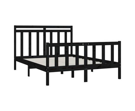 Cadru de pat 5ft king size,negru ,150x200 cm,lemn masiv de pin, 4 image