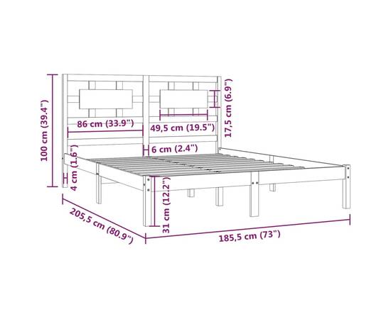 Cadru de pat super king 6ft, 180x200 cm, lemn masiv de pin, 6 image