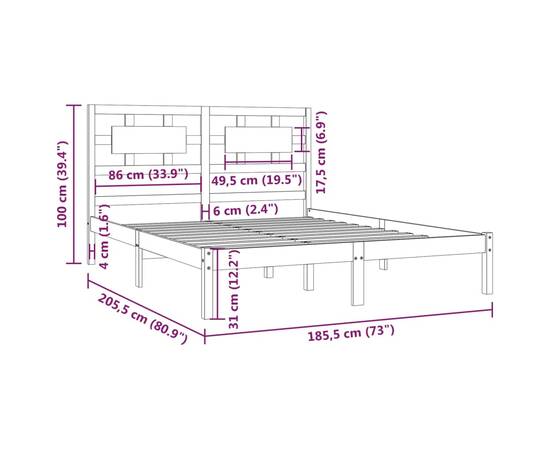 Cadru de pat super king 6ft, negru, 180x200 cm, lemn masiv pin, 6 image