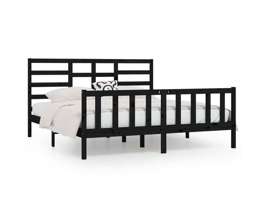 Cadru de pat super king 6ft, negru, 180x200 cm, lemn masiv, 2 image