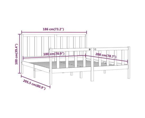 Cadru de pat super king 6ft, negru, 180x200 cm, lemn masiv, 8 image