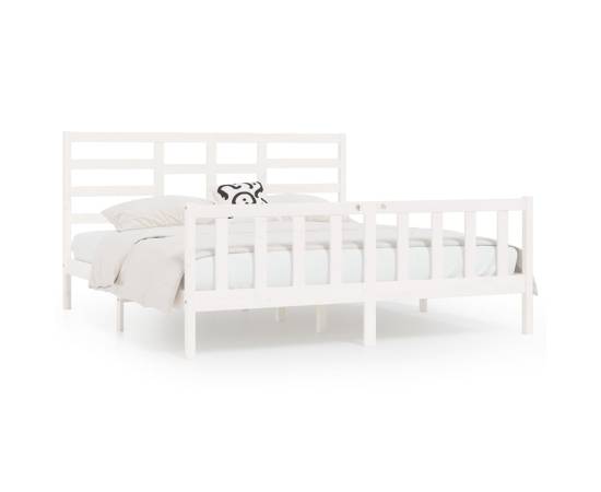 Cadru de pat super king 6ft,alb, 180x200 cm, lemn masiv, 2 image