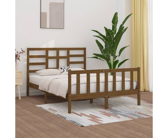 Cadru pat 5ft king size, maro miere, 150x200 cm, lemn masiv