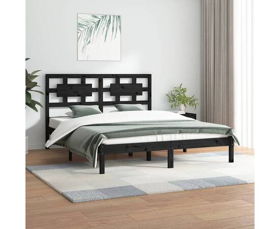 Cadru pat 5ft king size, negru, 150x200 cm, lemn masiv de pin