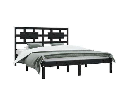 Cadru pat 5ft king size, negru, 150x200 cm, lemn masiv de pin, 3 image