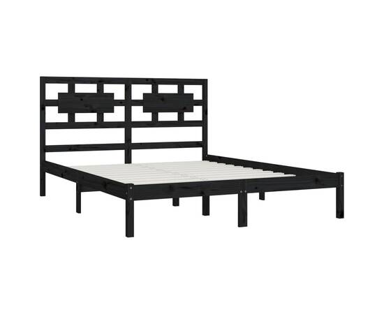 Cadru pat 5ft king size, negru, 150x200 cm, lemn masiv de pin, 4 image