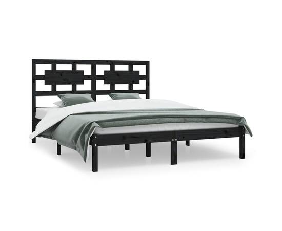 Cadru pat 5ft king size, negru, 150x200 cm, lemn masiv de pin, 2 image