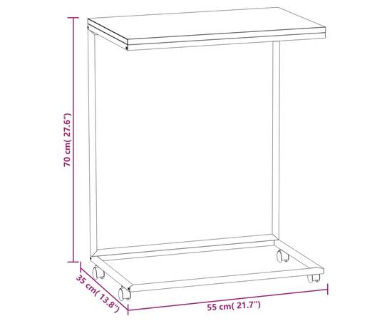 Măsuță laterală cu roți, negru, 55x35x70 cm, lemn prelucrat, 6 image