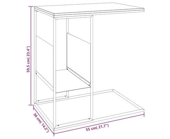 Masă laterală, negru, 55x36x59,5 cm, lemn compozit, 6 image