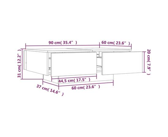Măsuță de cafea, gri sonoma, 90x60x31 cm, lemn prelucrat, 9 image