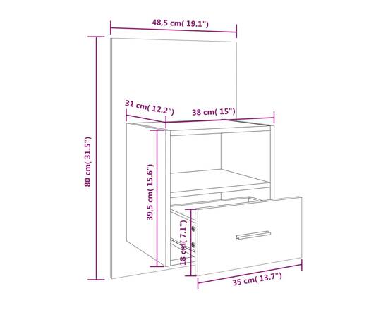 Noptieră montaj pe perete, sonoma gri, lemn prelucrat, 8 image