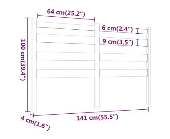 Tăblie de pat, 141x4x100 cm, lemn masiv de pin, 6 image