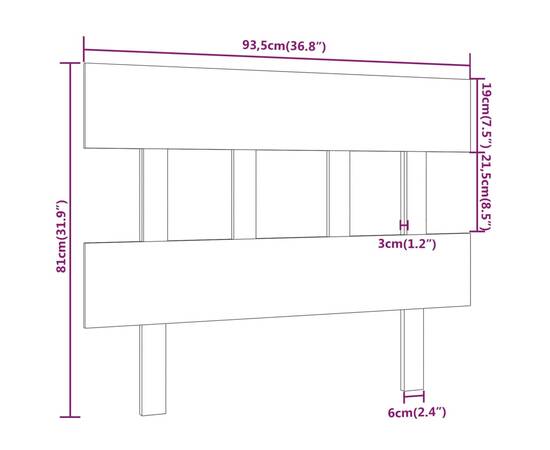 Tăblie de pat, 93,5x3x81 cm, lemn masiv de pin, 6 image