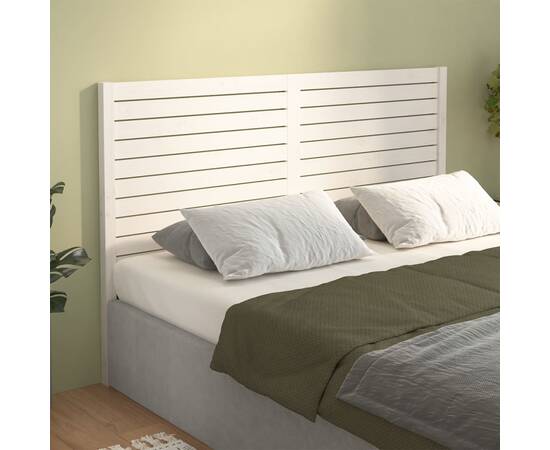 Tăblie de pat, alb, 141x4x100 cm, lemn masiv de pin, 4 image