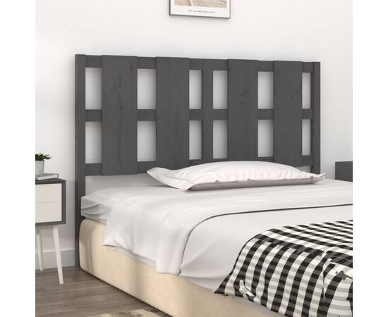 Tăblie de pat, gri, 145,5x4x100 cm, lemn masiv de pin, 3 image