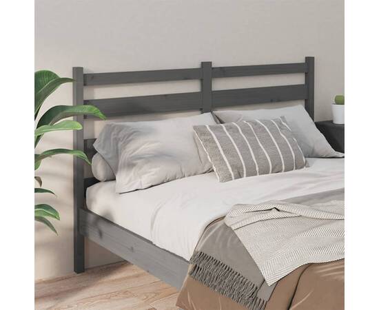 Tăblie de pat, gri, 166x4x100 cm, lemn masiv de pin, 3 image