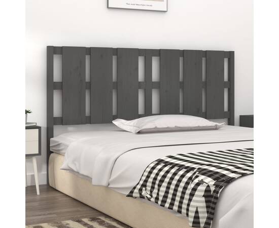 Tăblie de pat, gri, 185,5x4x100 cm, lemn masiv de pin, 3 image