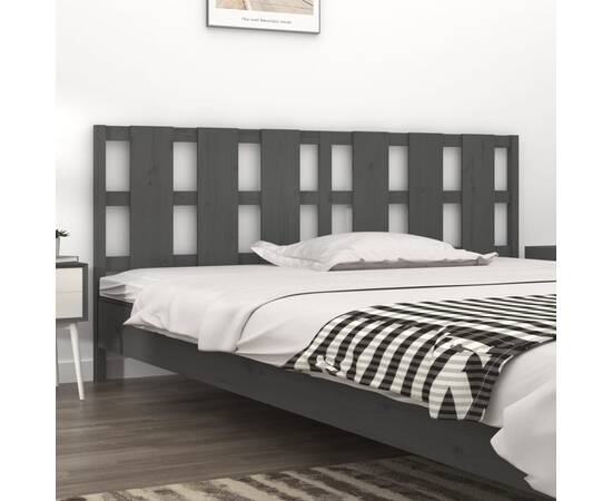 Tăblie de pat, gri, 205,5x4x100 cm, lemn masiv de pin