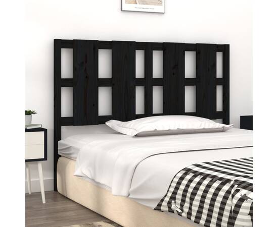 Tăblie de pat, negru, 145,5x4x100 cm, lemn masiv de pin, 3 image
