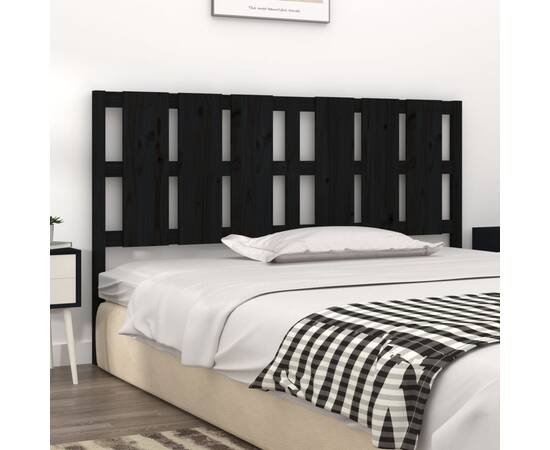 Tăblie de pat, negru, 185,5x4x100 cm, lemn masiv de pin, 3 image