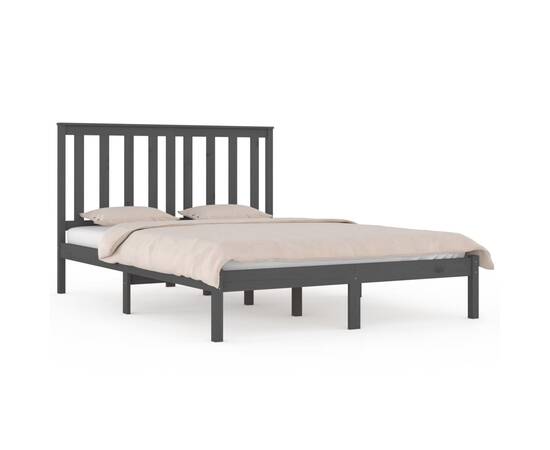 Cadru de pat, gri, 200x200 cm, lemn masiv de pin, 2 image