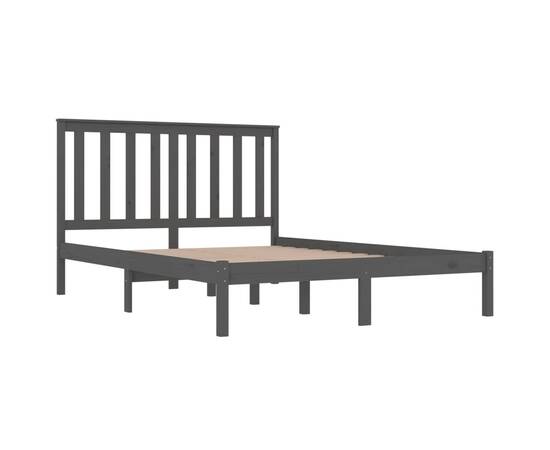 Cadru de pat, gri, 200x200 cm, lemn masiv de pin, 4 image