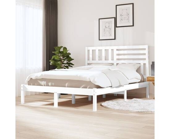 Cadru de pat 4ft small double, alb 120x190 cm lemn masiv de pin