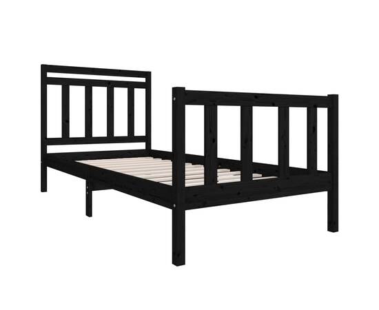 Cadru de pat single 3ft6, negru, 90x190 cm, lemn masiv, 3 image