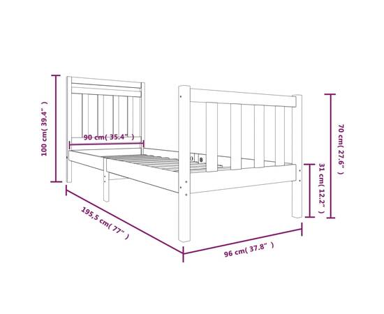 Cadru de pat single 3ft6, negru, 90x190 cm, lemn masiv, 9 image