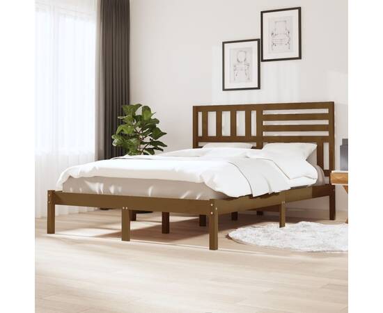 Cadru pat small double 4ft maro miere 120x190cm lemn masiv pin