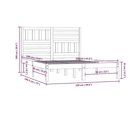 Cadru pat small double 4ft maro miere 120x190cm lemn masiv pin, 9 image