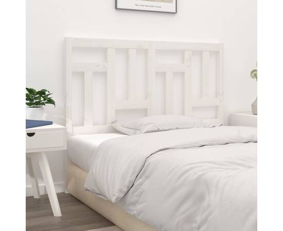 Tăblie de pat, alb, 145,5x4x100 cm, lemn masiv de pin, 4 image