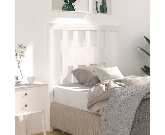 Tăblie de pat, alb, 81x4x100 cm, lemn masiv de pin, 5 image