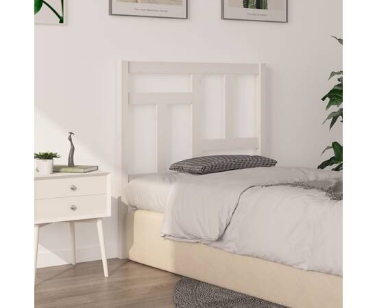 Tăblie de pat, alb, 95,5x4x100 cm, lemn masiv de pin, 4 image