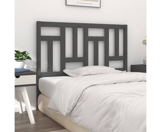 Tăblie de pat, gri, 145,5x4x100 cm, lemn masiv de pin, 4 image