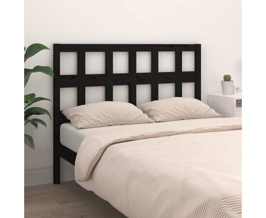 Tăblie de pat, negru, 205,5x4x100 cm, lemn masiv de pin, 3 image