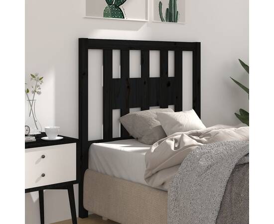 Tăblie de pat, negru, 81x4x100 cm, lemn masiv de pin, 5 image