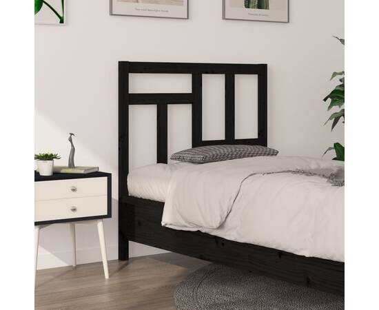 Tăblie de pat, negru, 95,5x4x100 cm, lemn masiv de pin
